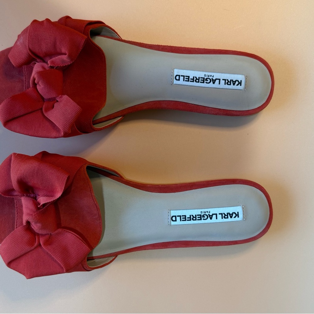 Karl Lagerfeld Orange Bow Slide Mules - Picture 2 of 5